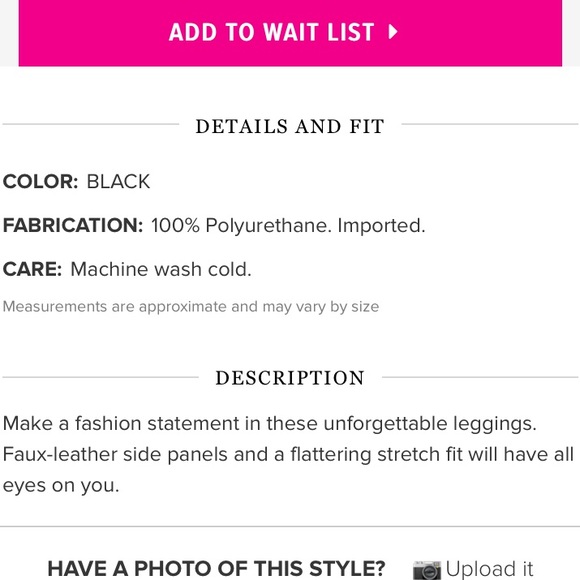 NWT JustFab Black Faux Leather Side Ponte Legging - Picture 5 of 5